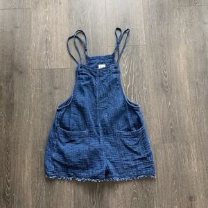 Aerie Cotton Gauze Romper Small Blue Frayed Hem Garden Farmcore Beachy Cottage